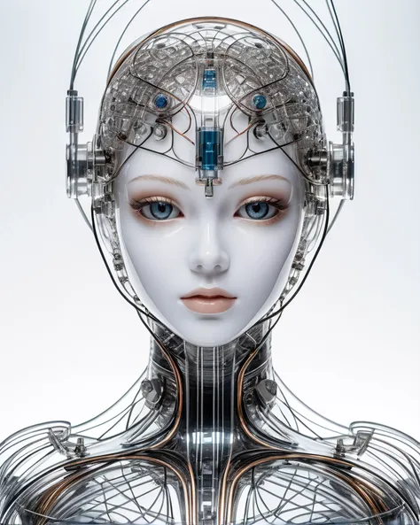 <lora:add-detail-xl:3>, a professional closeup photo of a glass human, intricate detail, white background, transparent body, visible veins, wires, highly detailed, head, upper body, breathtaking, sharp focus,