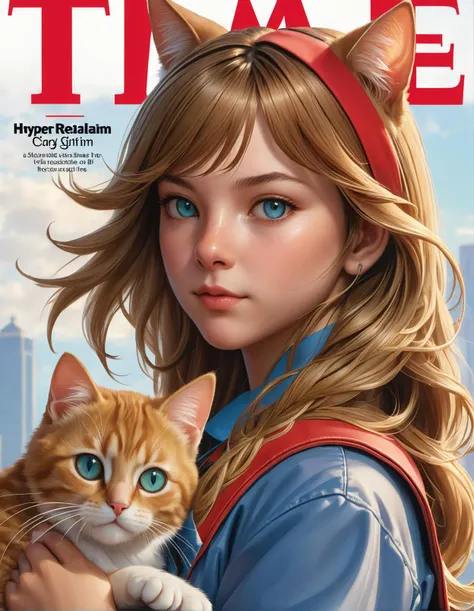 hyperrealism cat girl on the cover of time magazine