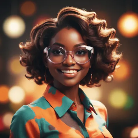 (by Ross Tran:0.9) , Color splash, 3d blender render, 3D Rendering, elegant Nigerian (Female:1.2) Photography, the Female is Bright, she is Linen skin, she mood is very dark, Lob hairstyle, Collar, Goggles, Bokeh, sharp focus, Kodak portra 800, F/2.8, Instax, Smiling happily