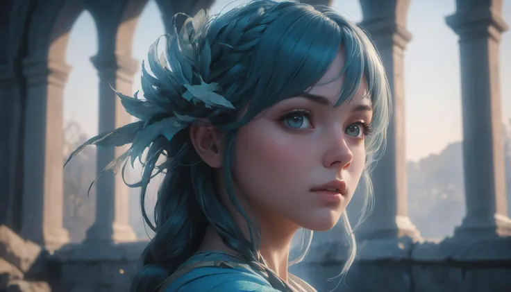 cinematic anime portrait film still of a (annoyed:1.3) 1970 water nymph in a destroyed castle morning during pre-winter, power auras . shallow depth of field, vignette, highly detailed, high budget, bokeh, cinemascope, moody, epic, gorgeous