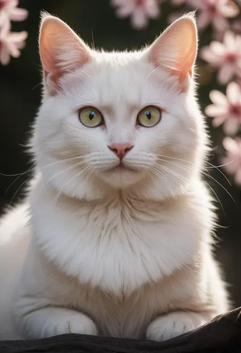 Flat 2D Art of photograph, short lighting, Sony A7, key light, 800mm lens, soft light, Low shutter, Light, Indirect light, F/1.8, Gel lighting, Circular polarizer, Sakura Zulu Omar Little Manx Cat hybrid, Abhorrent hair styled as Long layers, Iphone X, simple flat color, 2-dimensional, Flat 2D Art Style