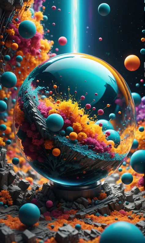 "Quantum theory is a mesmerizing realm of the tiniest things in space, Where particles perform strange dances, in a peculiar place. Uncertainty and superposition, in this quantum sphere, A world where past, present, and future may not be so clear. " 3 D vibrant colors, ultra hd, realistic, vibrant colors, highly detailed, UHD drawing, pen and ink, excellent composition, artstation' trending on beautifully detailed complex incredibly detailed octane rendering 8k artistic photography photorealistic concept art soft natural volumetric cinematic perfect light<lora:xl_more_art-full_v1:0.3>