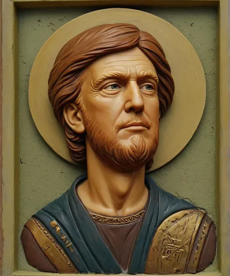 play-doh style orthodoxal icon, rublev,extreme detail,16k,sign gagarin . sculpture, clay art, centered composition, Claymation