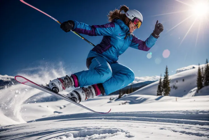 full body,photo of a 18 year old girl,skiing,happy,laughing,ray tracing,detail shadow,shot on Fujifilm X-T4,85mm f1.2,sharp focus,depth of field,blurry background,bokeh,lens flare,motion blur,<lora:add_detail:1>,