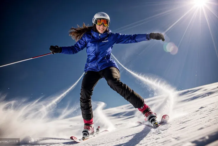 full body,from below,photo of a 18 year old girl,happy,skiing,jumping over camera,ray tracing,detail shadow,shot on Fujifilm X-T4,85mm f1.2,sharp focus,depth of field,blurry background,blurry foreground,bokeh,lens flare,motion blur,<lora:add_detail:1>,