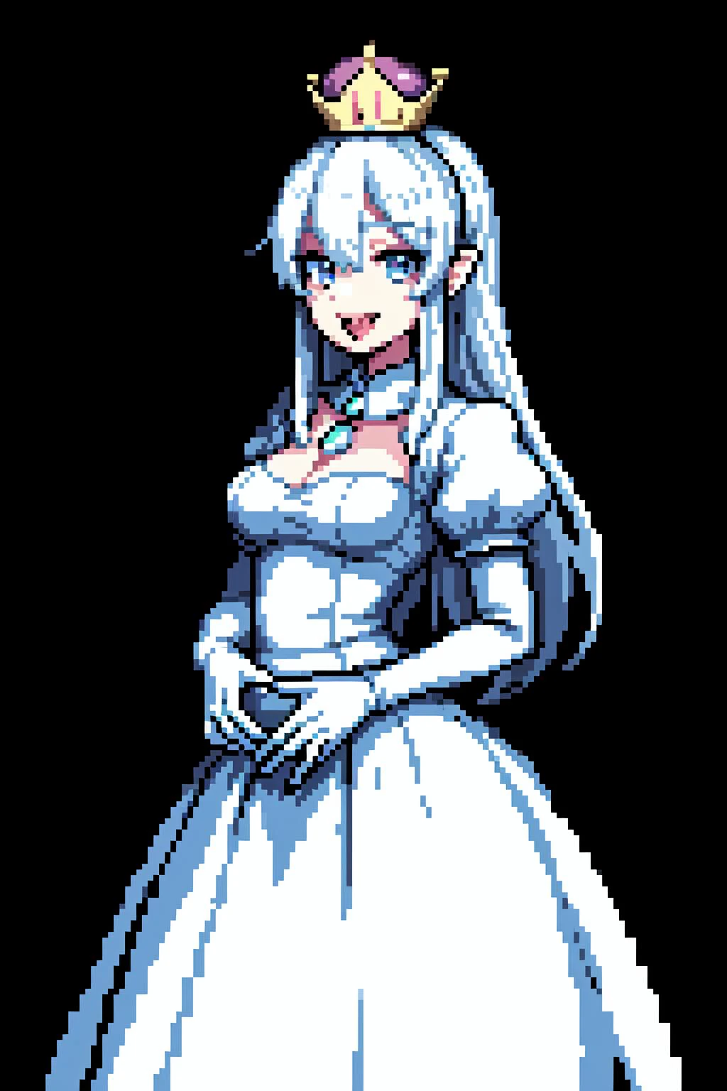 thick outlines, comics, photorealistic, perfect hands, masterpiece:1.2, creepy manor, haunted, dark manor, ghost, 1girl, solo, long tongue, tongue out, standing, <lora:Boosette_Mario_SDXL:0.8>, Boosette_Mario, long hair, white hair, long white dress, ballroom dress, white gloves, small breast, detailed background, detailed face, detailed eyes, <lora:add_detail:0.7>