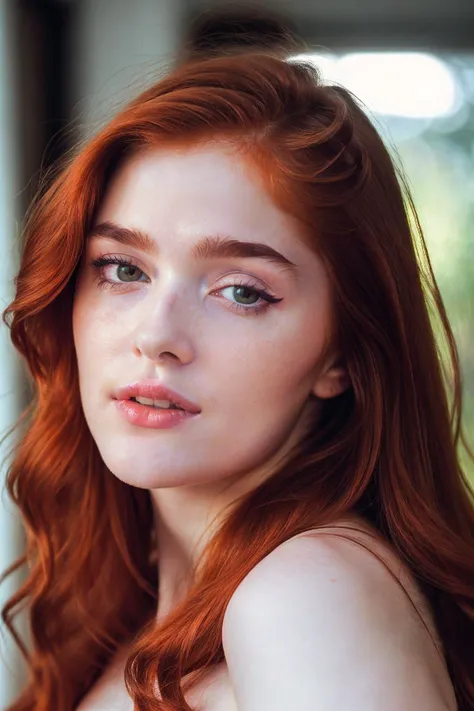 RAW photo a stunning intricate (closeup) photo of jia_lissa, (wearing nightwear), red hair, soft lighting, highly detailed face, (film grain, 35mm, sharp focus, dslr, bokeh, depth of field:1.1) <lyco:dnad_jia_lissa_locon_v1:0.8>