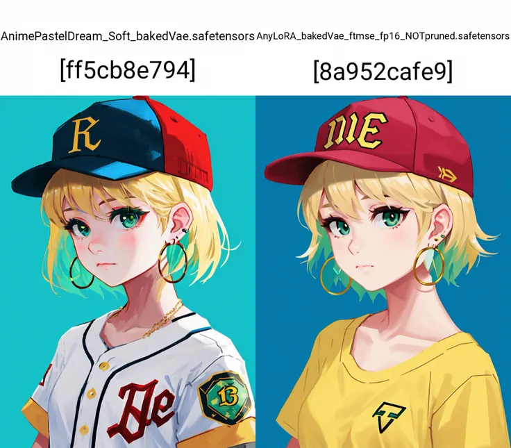 doyora, masterpiece, best quality, 1girl, aqua eyes, baseball cap, blonde hair, closed mouth, earrings, green background, hat, hoop earrings, jewelry, looking at viewer, shirt, short hair, simple background, solo, upper body, yellow shirt <lora:doyora_offset:1>