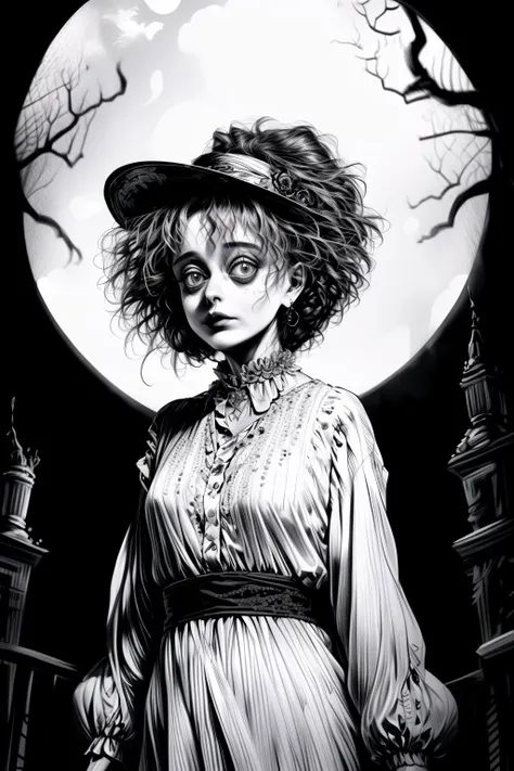 helena bonham carter,tim burton movie,ink lineart,<lyco:itoStyleLoRA:1.0>, 8k, 4k, (highres:1.1), best quality;