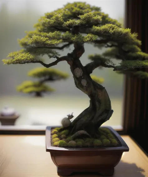 bonsai tree, tilt shift, depth of field