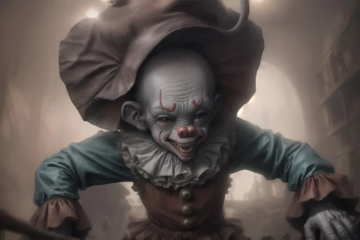 still screen of Dumbo, Pennywise the Clown elephant eating an arm, in the style of Disney