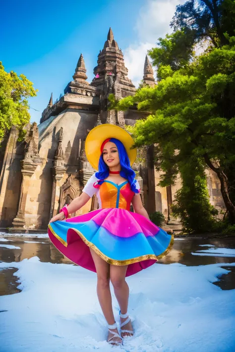 1girl, colorful Cosplay Photograph, Surprising, landscape of a Peplum Candid ([Mount Rainier|Ronda]:1.3) from inside of a Prambanan, Berber beach with Fern, Snowy, Realistic, Happy, Memecore Art, flat lighting, sharp and in focus, Sony A9 II, F/14, Low Contrast, gilded technique, otherworldly, Highres, adobe lightroom