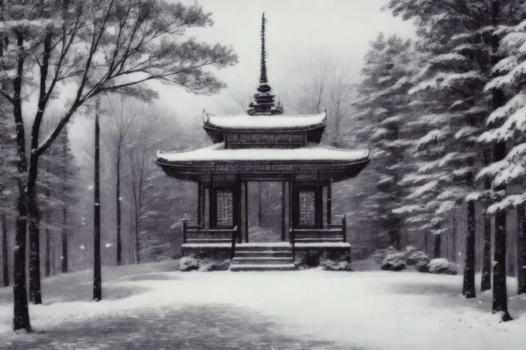 DMD,scene,scenery,snow,tree,outdoors,architecture,east asian architecture,stone lantern,stairs,bare tree,lantern,snowing,statue,shrine,
pencil sketch,hatching,<lora:sketch v0.7-000010:0.8>,<lora:neg4all_bdsqlsz_xl_V7:1>,<lora:add_detail:1>,