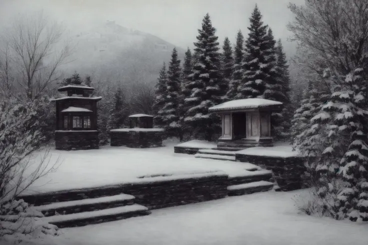 DMD,scene,scenery,snow,tree,outdoors,architecture,east asian architecture,stone lantern,stairs,bare tree,lantern,snowing,statue,shrine,
pencil sketch,hatching,<lora:sketch v0.7-000010:0.8>,<lora:neg4all_bdsqlsz_xl_V7:1>,<lora:add_detail:1>,