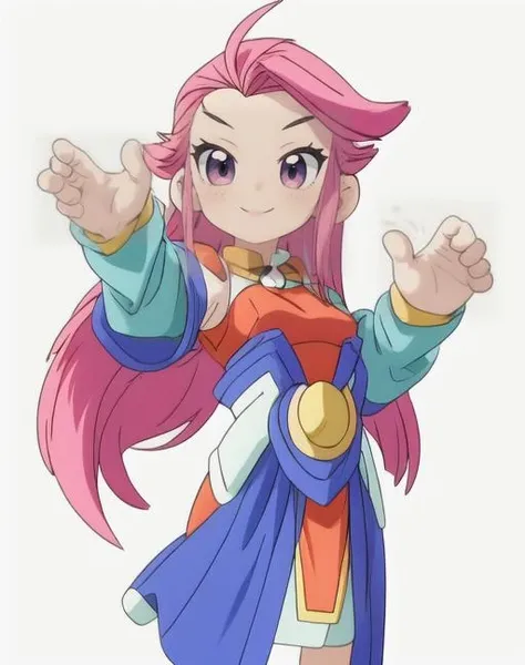 white background,masterpiece,<lora:add_detail:1> ,facing the camera,Wheat skin, best quality,1girl,tilt head, small breasts,standing, wave goodbye, hands behind,<lora:éå¿_v1.0:0.9> ,pink hair, long hair