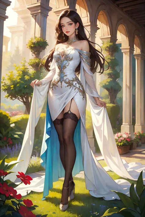 
a woman standing on top of a white building, in a short dress posing for a picture, smiley face smile on face, huge breasts, hot body curves, beautiful flowers around her, buxom, indian super model, photo of slim girl, photo of slim girl, 2 4 year old female model, 1 8, beautiful woman body, beautiful sexy woman photo, provocative indian, sundress, cute sundress, swirly flower dress, flower dress, beautiful female, attractive feminine curves, flowery dress, full entire body fun pose, wearing sundress, wide full body, wearing a sundress santorini, trending on bbwchan,  buxom, in santorini island, trending on patreon, the wind moves her shirt, santorini, unimaginably huge, greek fantasy, panoramic view of girl