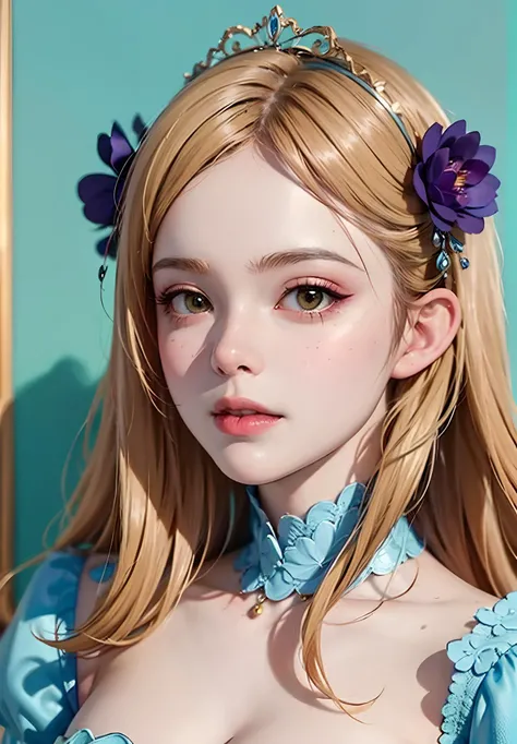(masterpiece:1.4, best quality), (intricate details), unity 8k wallpaper, ultra detailed, beautiful and aesthetic, (photorealistic:1.4), perfect lighting, (1girl), <lyco:ellefanning_lycor_02-000003:1.0>, ellefanning-smf, pastel dress, makeup, tiara, dress, dress, colorful background, blonde