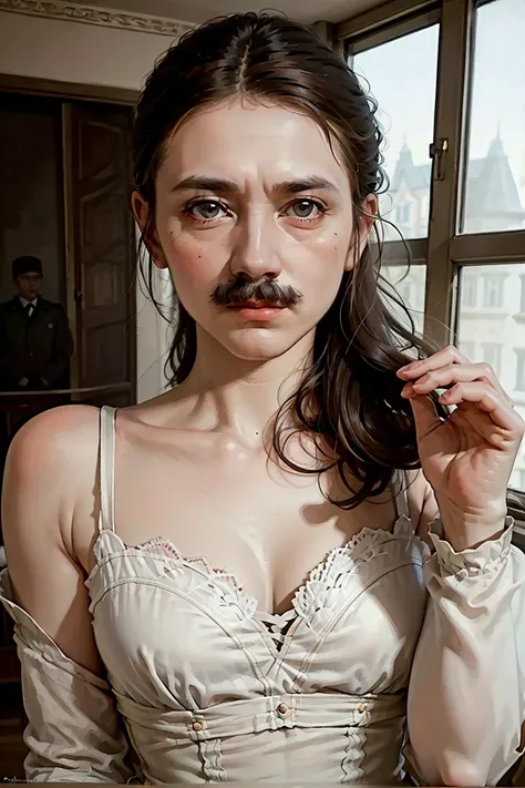 ((best quality)), ((masterpiece)), (high detailed), dark fantasy style, AdolfHitler, mustache, tutu, ballet pose, detailed eyes, beautiful intricately detailed, real shadow, real face, hd, 2k, 4k, 8k, 16k, realistic light, realistic shadow, <lora:Adolf-Diffusion2:0.8> <lora:ballet_dance:0.5>