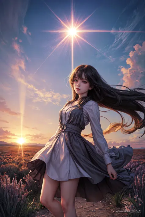 Airy Wind turbine, Fall, horizon-centered, Graphic novel, Sun Rays, Circular polarizer, Lavender and Charcoal neon hue, art by Yoshiyuki Tomino, <lora:GoodHands-beta2:1> <lora:hairdetailer:0.4> <lora:add_detail:0.7> <lora:detailed_eye:0.4>