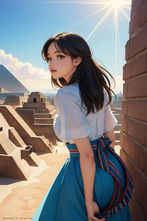 1girl, (figurativism art designed by Jack Vettriano:0.8) and (Igor Kieryluk:0.9) , romanticism art, detailed Digital painting, award winning, landscape of a Rickety Mature ([The Lonely Mountain|Townhouse]:1.3) from inside of The Pyramids of Teotihuacan, fluorescent blue foliage and Dwarf Planet Eris in background, Hazy conditions, Ultrarealistic, Joyful, Neo Dada Art, back-light, L USM, Velvia, Crepuscular Rays, Spirals, extremely beautiful, extremely hyper aesthetic