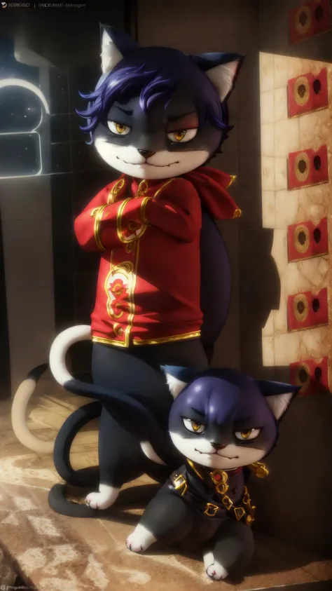 <lora:morgana-24:0.8> morgana, 1boy, furry, cat, cat boy, smirk, masterpiece, best quality, extremely detailed, highly quality, 4k, sharp focus, professional, sharp focus, award winning, cinematic lighting, octane render, unreal engine, volumetrics dtx, Wallpaper,