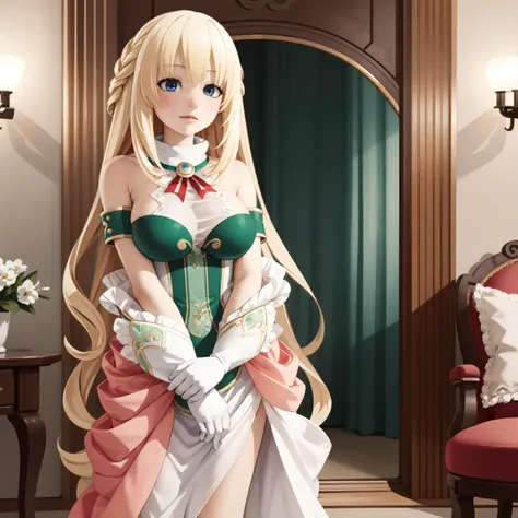 best quality, highly detailed, detailed background, <lora:Vert_NepSer_SD15_15_0:1.0>, VertNormal, VertDress, blonde hair, very long hair, standing, (futuristic city, window, indoors, clean:0.7)