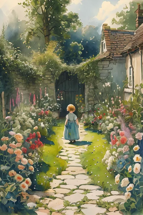 masterpiece,best quality,<lora:tbh131-:0.8>,garden,illustration,painting,style of E. H. Shepard,
