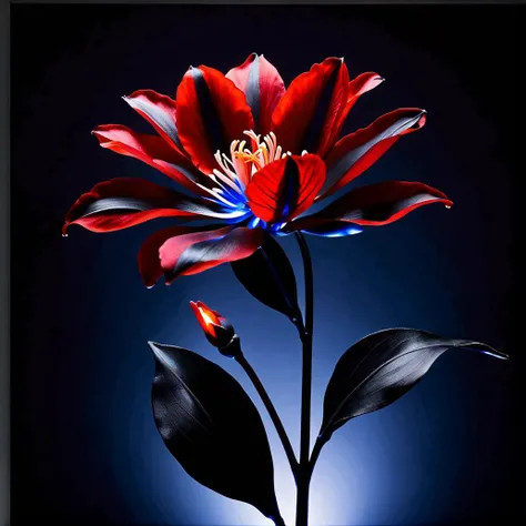 dynamic lighting red flower,<lora:add_detail:1.4>,with gray|black|white|blue|obsidian background,