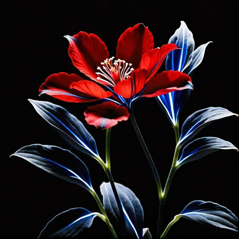 dynamic lighting red flower|plant<lora:add_detail:1.4>,with gray|black|white|blue|obsidian background,
