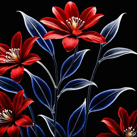 dynamic lighting red flower|plant<lora:add_detail:1.4>,with gray|black|white|blue|obsidian background,