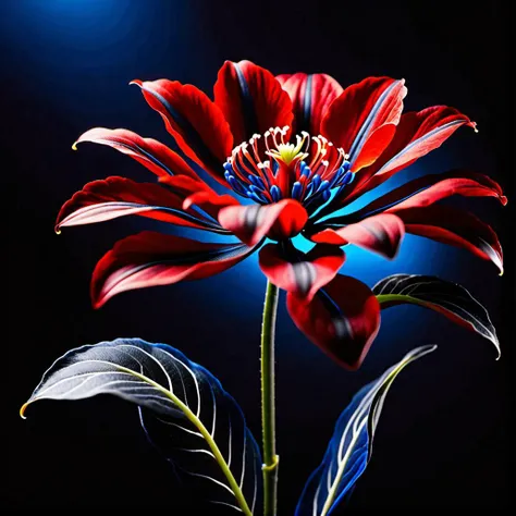 dynamic lighting red flower|plant<lora:add_detail:1.4>,with gray|black|white|blue|obsidian background,