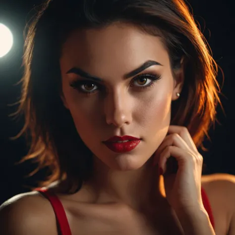 Woman, casual clothing, eyeliner, red lips, NSFW, salivating, orgasm, closed eyes, background, Surrealism, cinematic lighting, from above, UHD, ccurate, masterpiece, textured skin, super detail, high quality
