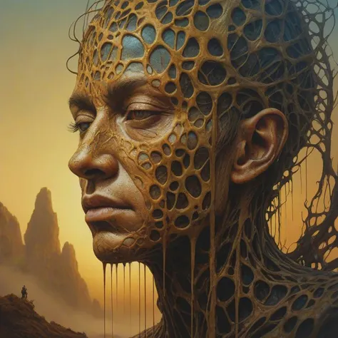 Abstract surreal photography, (Zdzislaw Beksinski), Bright liquid photography with melting filmstrip effects, backlit, (intricate details, hyperdetailed:1.15) (skin texture:1.2)