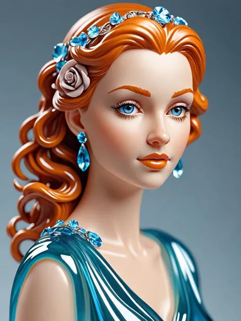 (Glass figurine:1.2) of a cute stunningly beauty beautiful young woman,