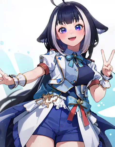1girl, solo, cowboy shot, smile, hololive_idol_uniform_bright, shylily <lora:hololive_idol_uniform_bright:1> <lora:shylily:1>
