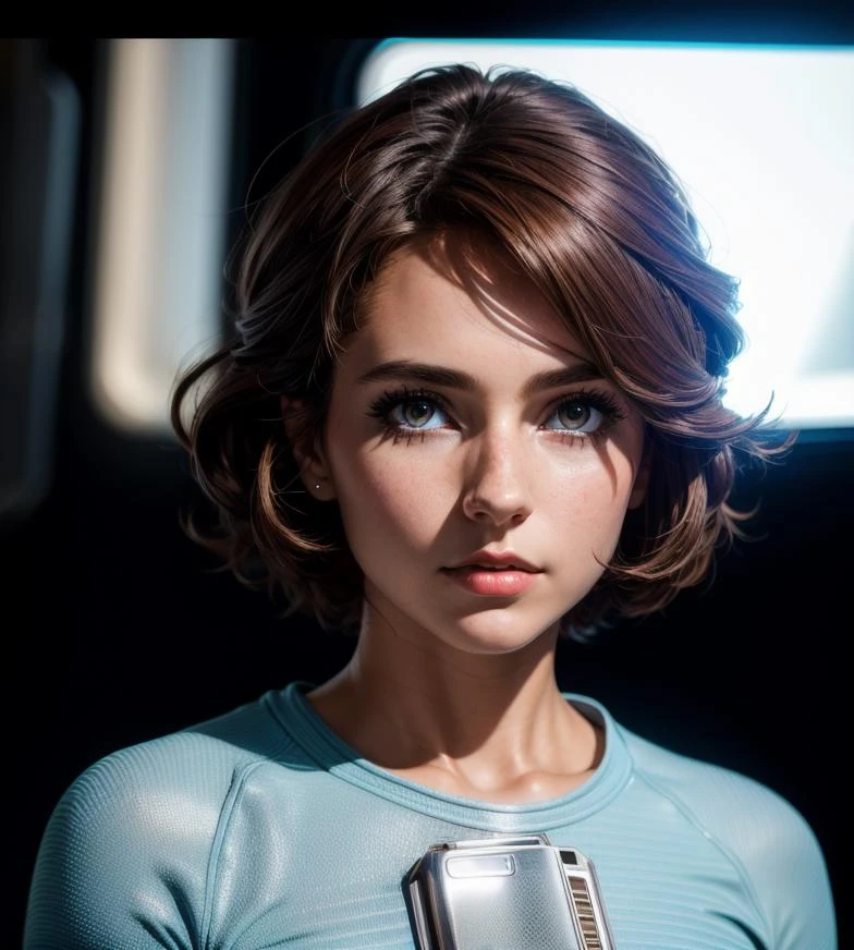 professional photo of woman, sks woman, space costume, detailed skin, detailed eyes, finely detailed hair, volumetric light, Higares, masterpiece, best quality,