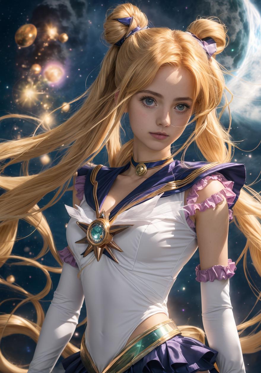 A woman with long blonde hair and a white top is posing - SeaArt AI