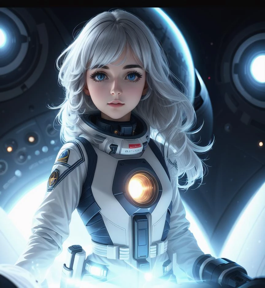 professional photo of woman, sks woman, space costume, detailed skin, detailed eyes, finely detailed hair, volumetric light, Higares, masterpiece, best quality,