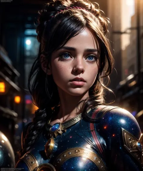 Highly detailed RAW color Photo, beautiful young girl, dynamic pose, (wide hips), (detailed skin), (detailed lips), (detailed eyes), (cosmic:1.4), (necropolis:1.1), (Sci-Fi setting) (detailed face), (curvy), detailed eyes, chromatic aberration, depth of field, soft lighting, masterpiece, best quality, intricate, (lens flare:0.7), (bloom:0.7), particle effects, raytracing, tone mapped, highly detailed, concept art, smooth, sharp focus, dramatic lighting, highly detailed artwork, cinematic, hyper realistic painting, trending on Artstation, 8K, incredible shadows, realistic, (highly detailed background:1.2), art by midjourney