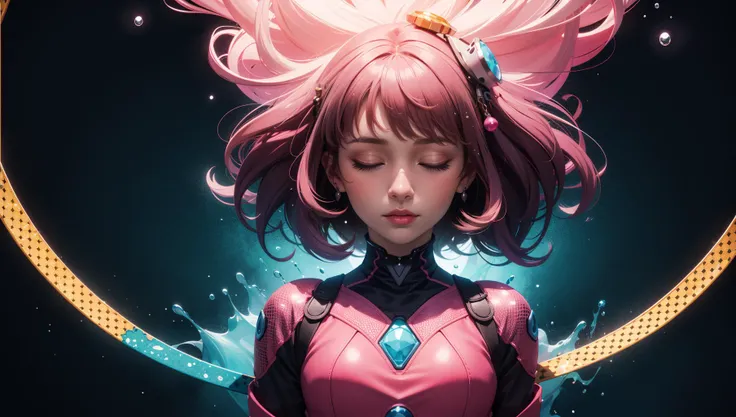 masterpiece,best quality,1girl,closed eyes,upper body,splashing,abstract,psychedelic,neon,(honeycomb pattern),(creative:1.3),sy3,SMM,fantasy00d,