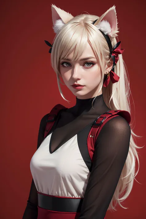 1girl, cat ears, fluff, simple background, (red theme), (gold:0.9), (masterpiece, highest quality:1.18), cg, 8k, extreme quality, stylebuff