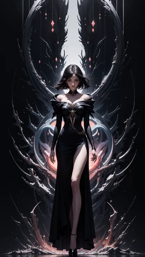 masterpiece,best quality,ultra high res,visually stunning,beautiful,award-winning art,(abstract art:1.3),1girl,sorceress,dark theme,deep shadow,