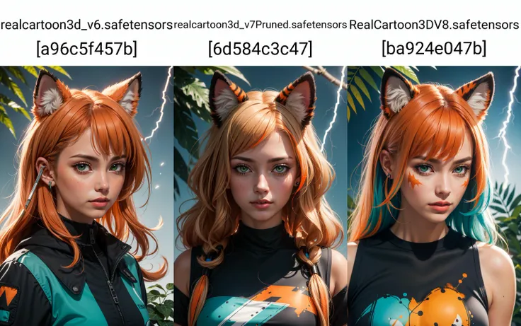 (masterpiece:1.1), (highest quality:1.1), (HDR:1.0), extreme quality, cg, (negative space), detailed face+eyes, 1girl, fox ears, animal ear fluff, (plants:1.18), (fractal art), (bright colors), splashes of color background, colors mashing, paint splatter, complimentary colors, neon, (thunder tiger), compassionate, electric, limited palette, synthwave, fine art, tan skin, upper body, (green and orange:1.2), time stop, sy3, SMM