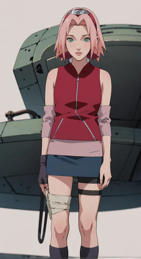 masterpiece, best quality, high-resolution, full body, from below,
cowboy shot, standing, arms at sides, simple background, white background, wading pool, flower,
NARUTO_Sakura_Combat_ownwaifu,
1girl, haruno sakura, short hair, pink hair, green eyes, hair intakes, collarbone, forehead protector, headband, red hairband, konohagakure symbol,
bare shoulders, bandages, sleeveless jacket, red jacket, bike shorts, black shorts, leg wrap, bandaged leg, elbow pads, zipper, zipper pull tab,
<lora:NARUTO_SakuraHaruno_ownwaifu:0.9> ,