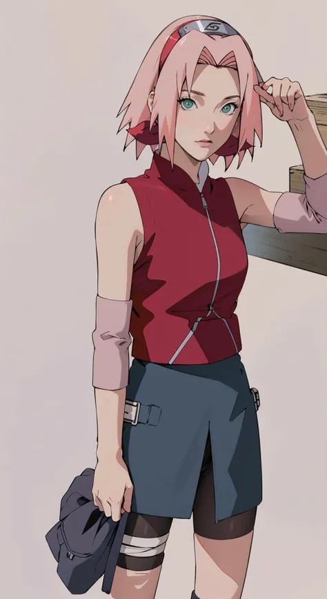 masterpiece, best quality, high-resolution, full body, from below,
cowboy shot, standing, arms at sides, simple background, white background, wading pool, flower,
NARUTO_Sakura_Combat_ownwaifu,
1girl, haruno sakura, short hair, pink hair, green eyes, hair intakes, collarbone, forehead protector, headband, red hairband, konohagakure symbol,
bare shoulders, bandages, sleeveless jacket, red jacket, bike shorts, black shorts, leg wrap, bandaged leg, elbow pads, zipper, zipper pull tab,
<lora:NARUTO_SakuraHaruno_ownwaifu:0.9> ,