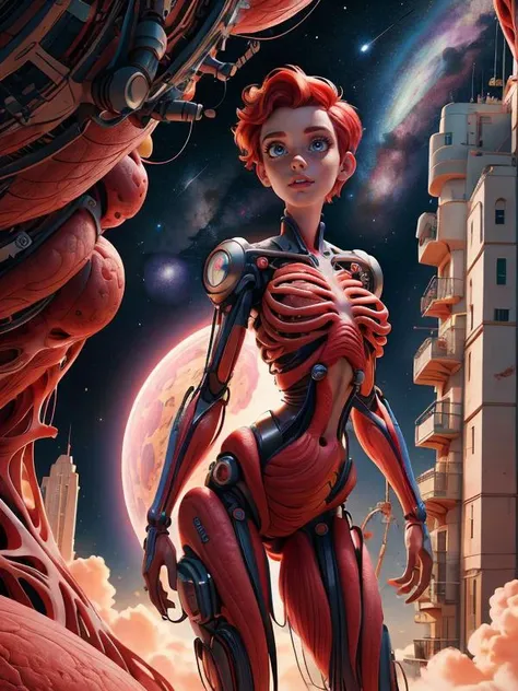 Disney, Pixar Disney, Pixar (Style: trending on artstation, ((high quality:1.2, masterpiece:1.2)) , (8k resolution) , high details, incredibly absurdres, color connection, colorized, colorful, sexy, nsfw, seductive)
(1girl, 25 years old, big eyes, latina face, freckles, (short hair, shaved sides:1.2), multicolored hair, medium breasts)
<lora:AnatomicTech:0.8> (Backround: space, city, AnatomicTech, blood vessels, scifi)