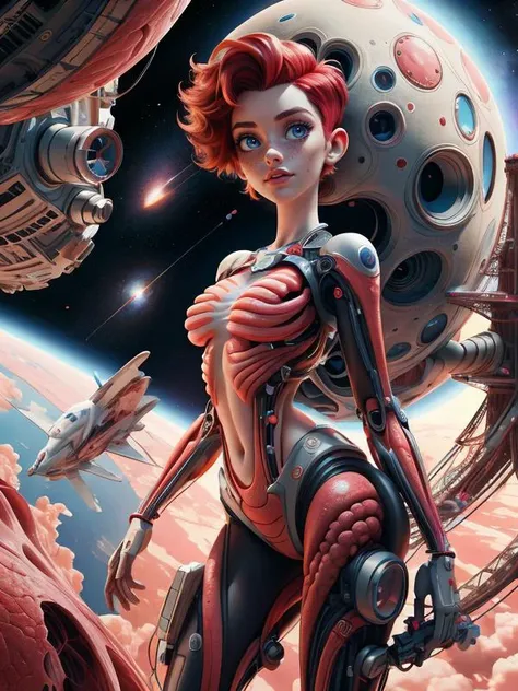Disney, Pixar Disney, Pixar (Style: trending on artstation, ((high quality:1.2, masterpiece:1.2)) , (8k resolution) , high details, incredibly absurdres, color connection, colorized, colorful, sexy, nsfw, seductive)
(1girl, 25 years old, big eyes, latina face, freckles, (short hair, shaved sides:1.2), multicolored hair, medium breasts)
<lora:AnatomicTech:0.8> (Backround: space, city, AnatomicTech, blood vessels, scifi)