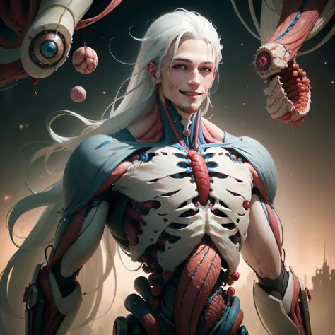 <lora:AnatomicTech-20:0.8>, AnatomicTech ,scifi
,scholar , scroll, 1boy,long hair, blue skin,white hair, red  eyes, smile