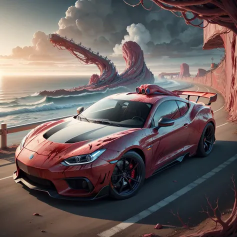 <lora:AnatomicTech-20:0.8>, AnatomicTech ,blood vessels, scifi 
sports car, glowing , wind trail, red ocean view,