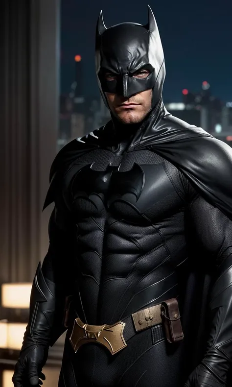 aritch2024, 1man, photorealistic, 8k, uhd, masterpiece, detailed skin, skin pores, intricate, depth of field, raw image, dressed as batman, black suit, gotham, night